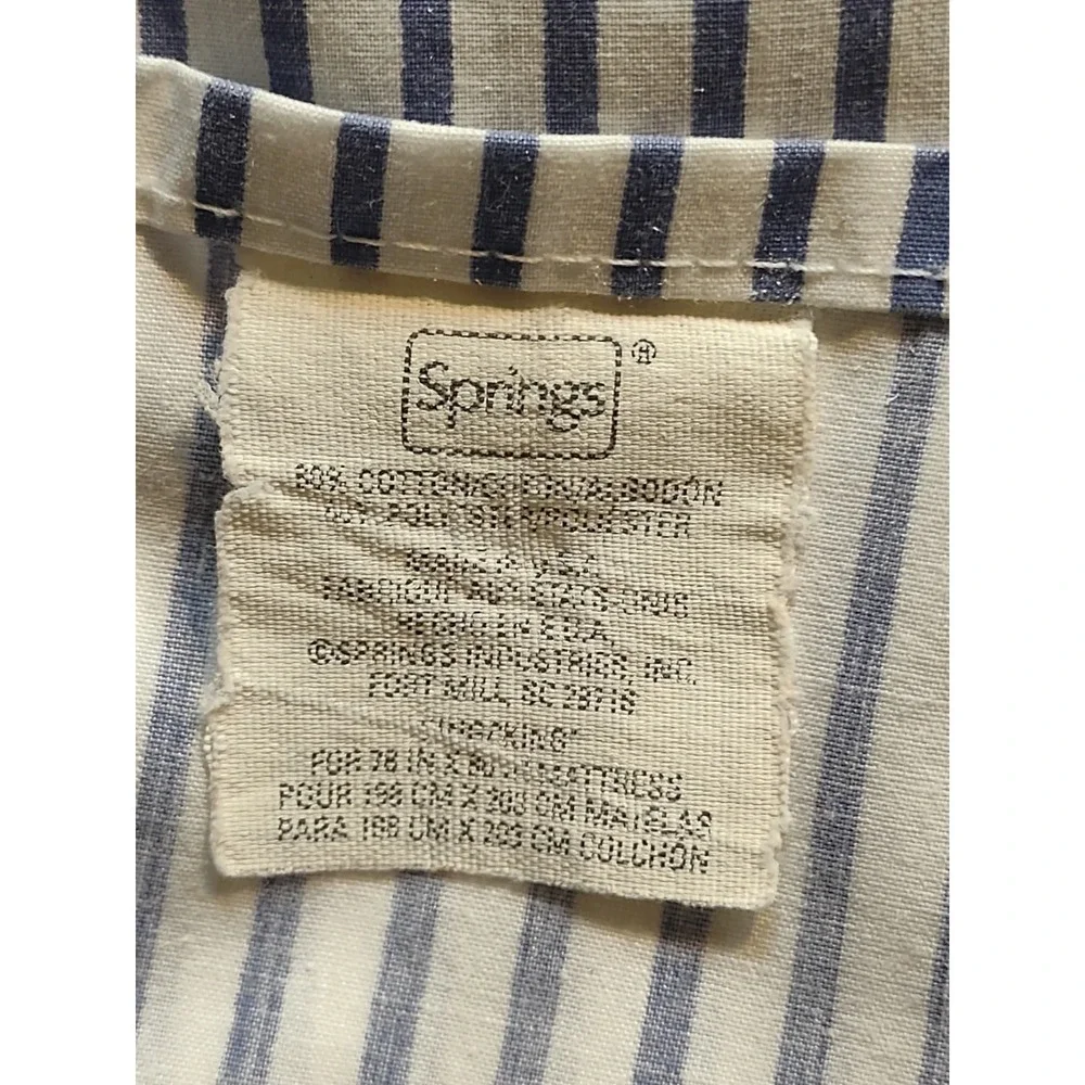 Springs King Flat Sheet Striped Blue White Cotton Blend Beach House Nautical USA